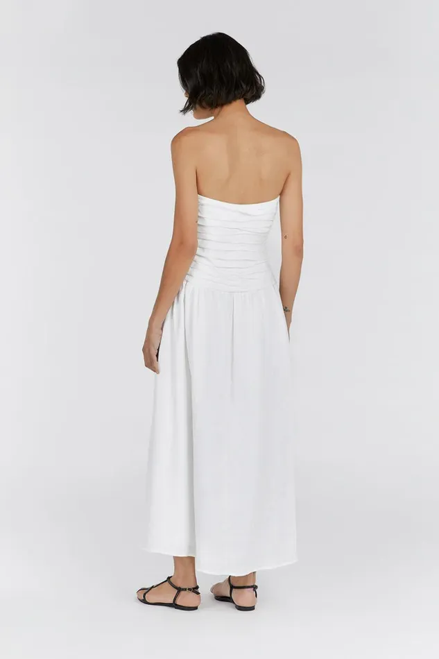 DISSH White Dresses CATANIA WHITE LINEN STRAPLESS DRESS 8211 Women