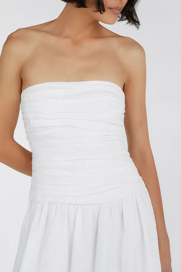 DISSH White Dresses CATANIA WHITE LINEN STRAPLESS DRESS 8211 Women