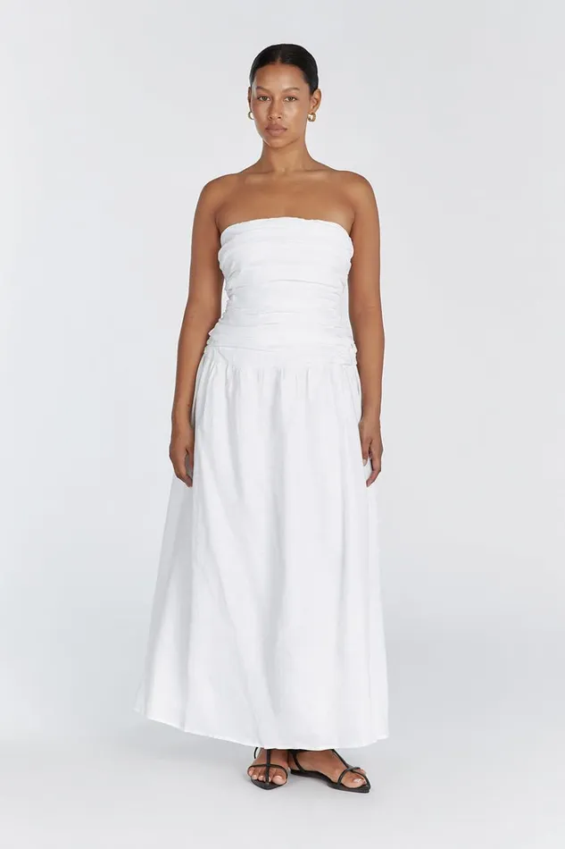 DISSH White Dresses CATANIA WHITE LINEN STRAPLESS DRESS 8211 Women