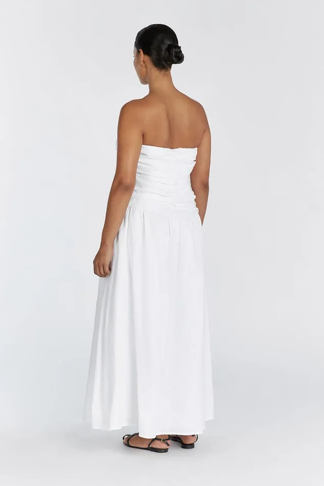DISSH White Dresses CATANIA WHITE LINEN STRAPLESS DRESS 8211 Women