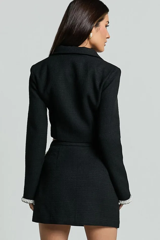 Donatella Jacket 8211 Boucle Pearl Trim Long Sleeve Jacket In Black Women Showpo Jackets and Coats