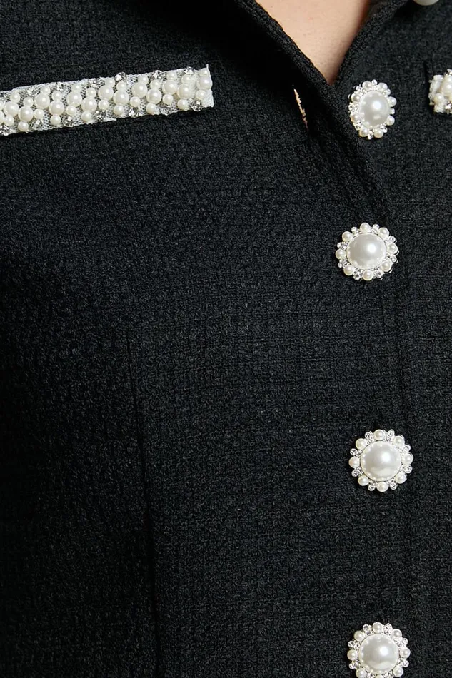 Donatella Jacket 8211 Boucle Pearl Trim Long Sleeve Jacket In Black Women Showpo Jackets and Coats