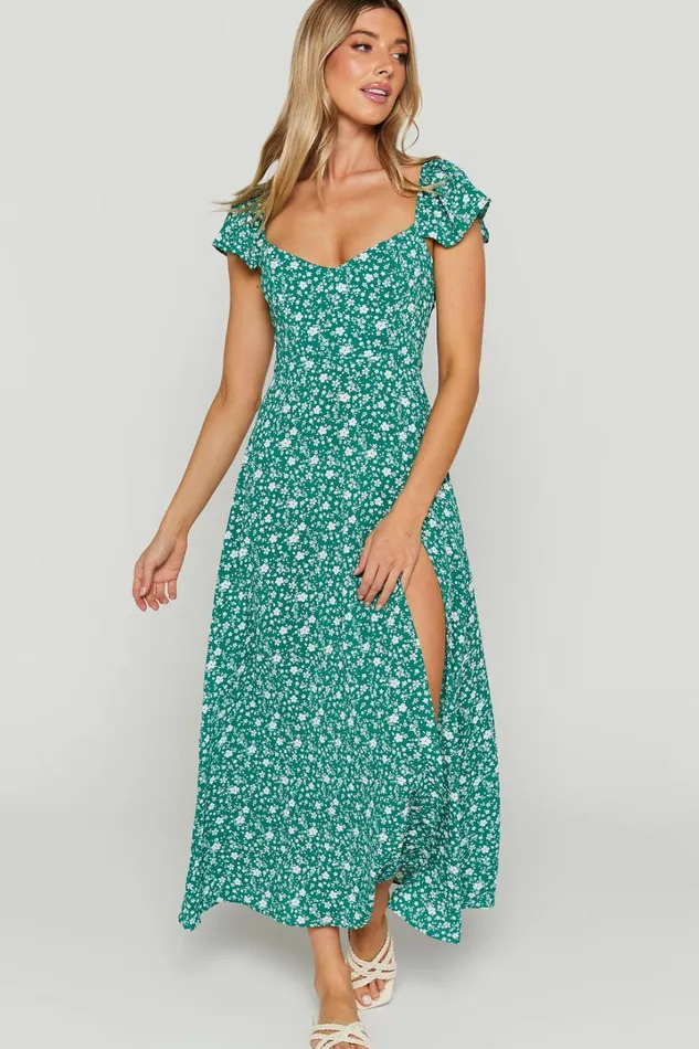 Donissa Midi Dress 8211 Thigh Split Flutter Sleeve Dress In Green Women Showpo Curve Clothes