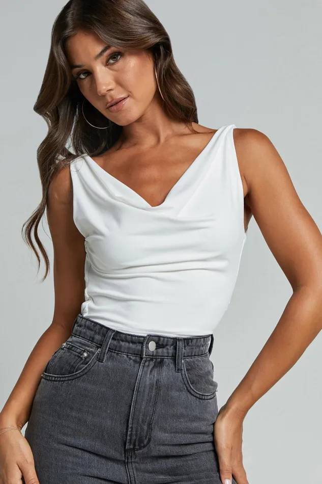 Doris Top 8211 Cowl Neck Crop Top In White Women Showpo Tops