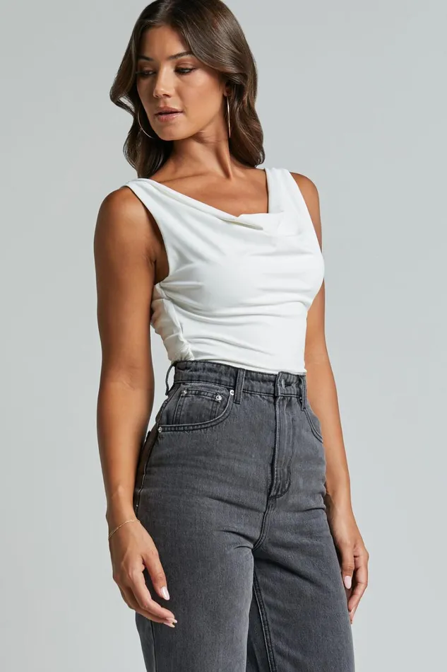 Doris Top 8211 Cowl Neck Crop Top In White Women Showpo Tops