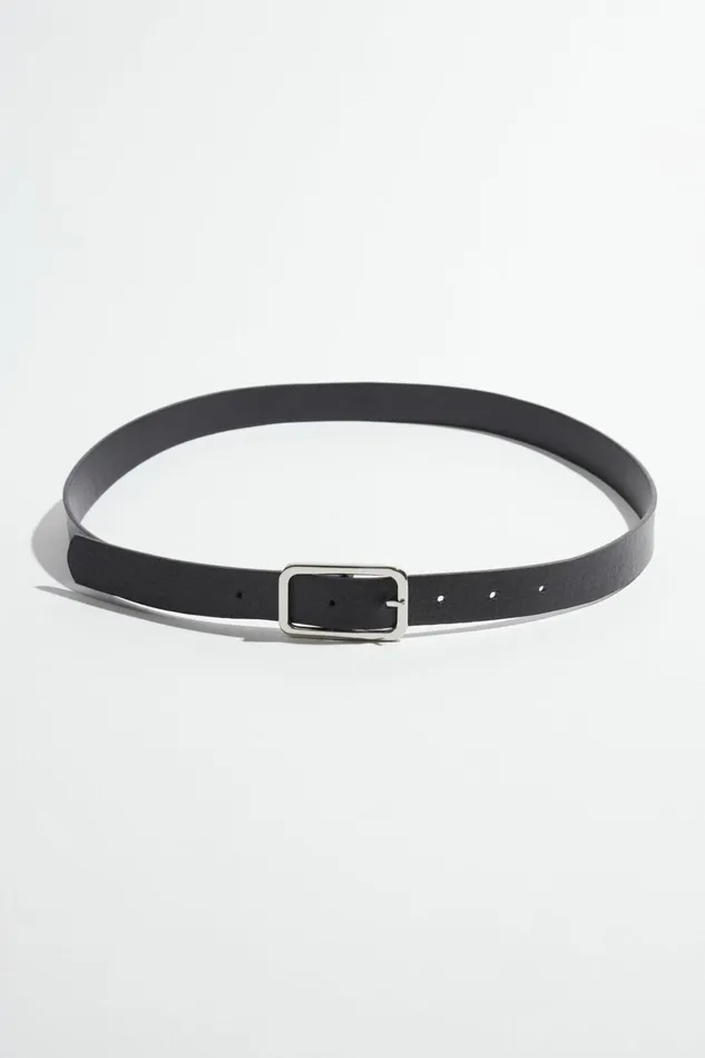 Dynamite Belts Women Skinny Round Square Buckle Belt Black