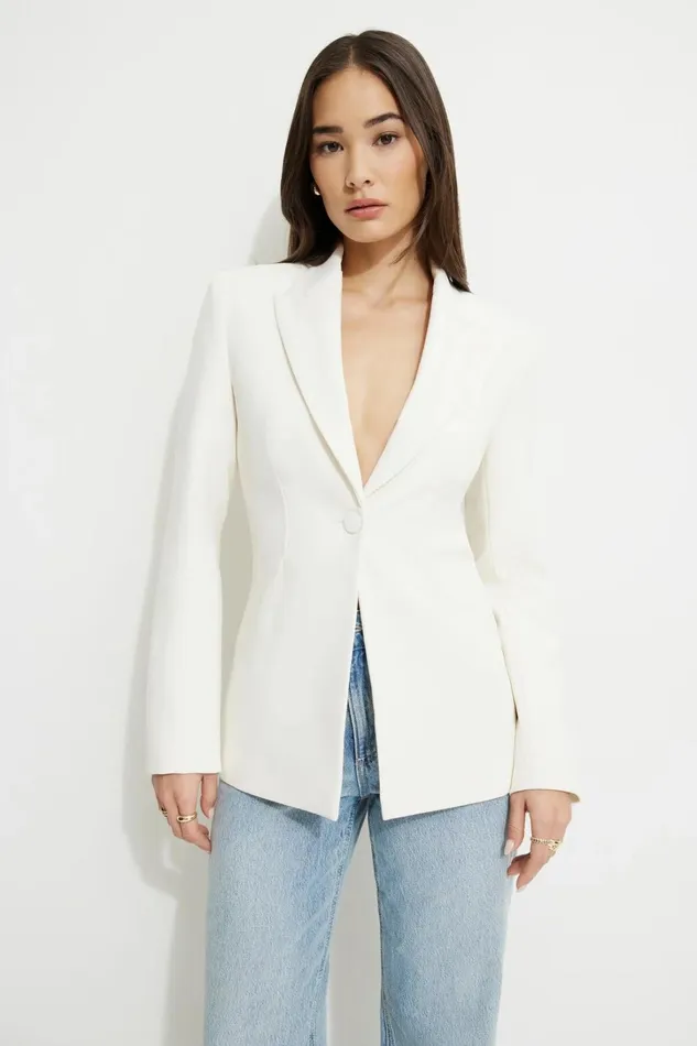 Dynamite Blazers and Vests Women Single Button Fitted Blazer Beige