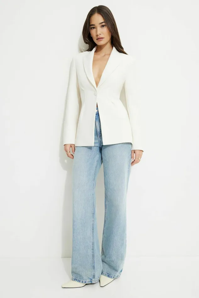 Dynamite Blazers and Vests Women Single Button Fitted Blazer Beige