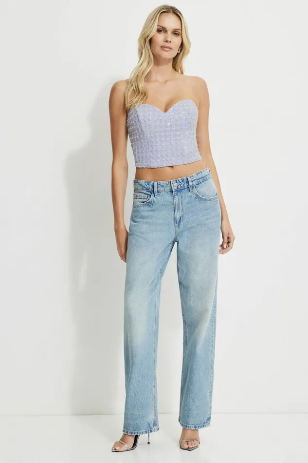 Dynamite Blouses and Tops Women Beaded Pearl Corset Top Blue