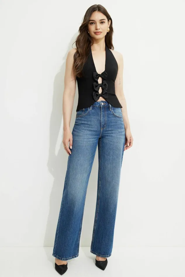 Dynamite Blouses and Tops Women Bow Halter Top Black