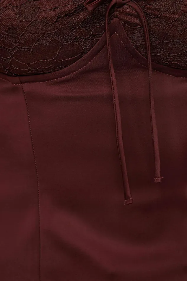 Dynamite Blouses and Tops Women Marine Lace Satin Bustier Burgundy