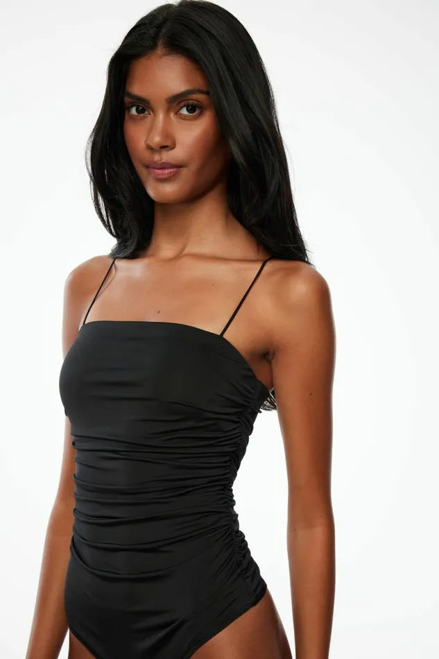 Dynamite Bodysuits Women Ruched Tube Bodysuit Black