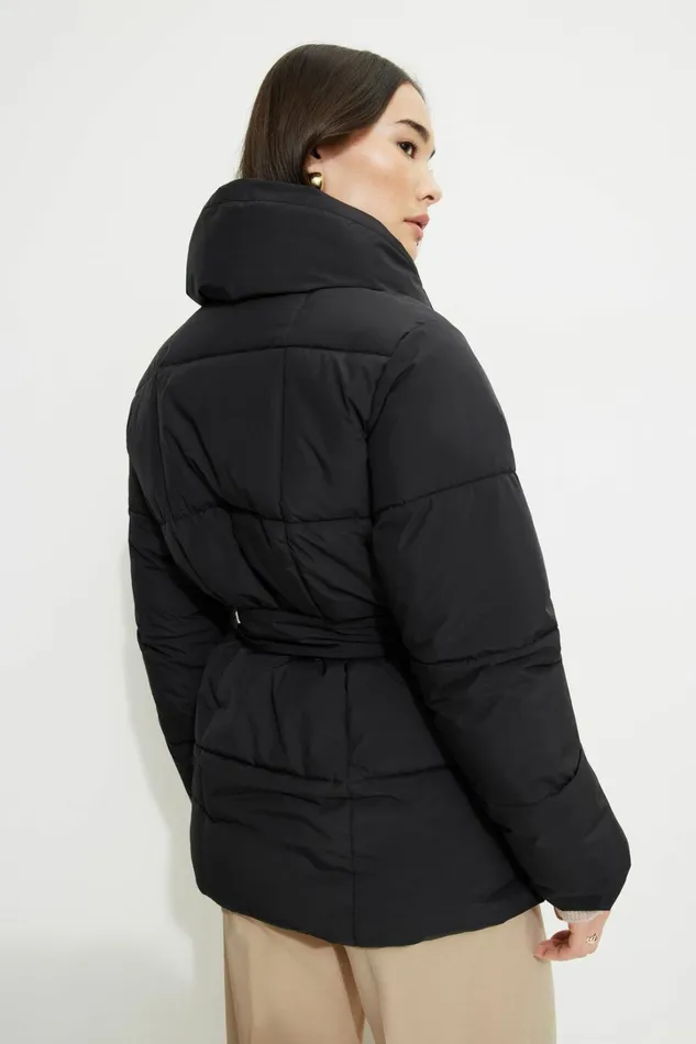 Dynamite Coats and Jackets Women Belted Midi Puffer Jacket Black