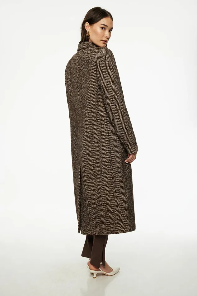 Dynamite Coats and Jackets Women Double Breasted Herringbone Coat Brown