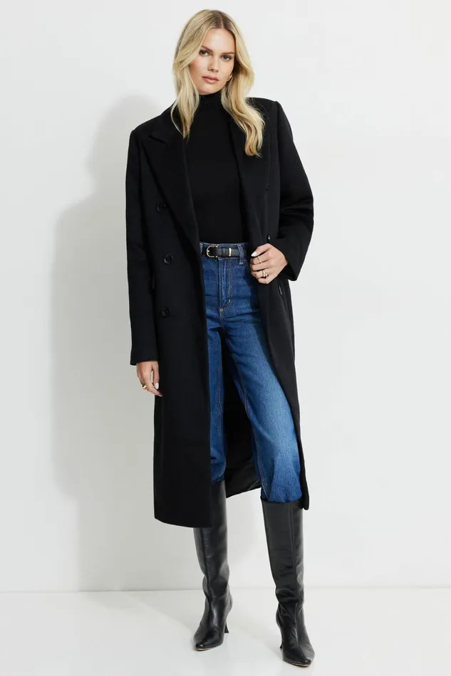 Dynamite Coats and Jackets Women Double Breasted Wool Coat Black