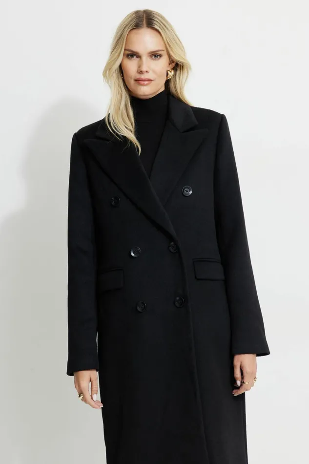 Dynamite Coats and Jackets Women Double Breasted Wool Coat Black