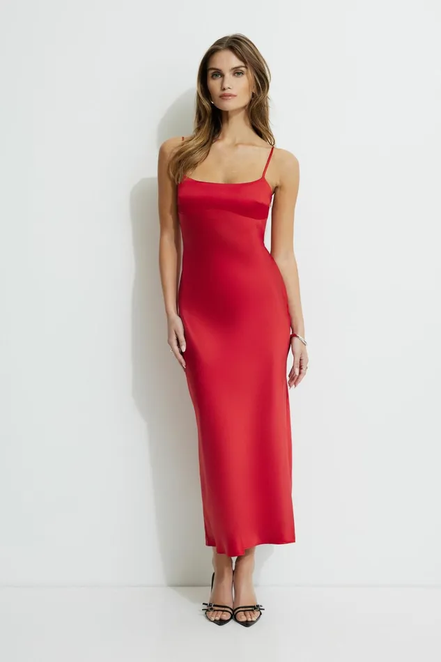 Dynamite Dresses and Jumpsuits Women Amira Satin Maxi Slip Dress Red