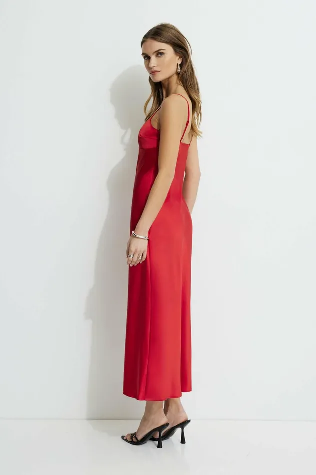 Dynamite Dresses and Jumpsuits Women Amira Satin Maxi Slip Dress Red