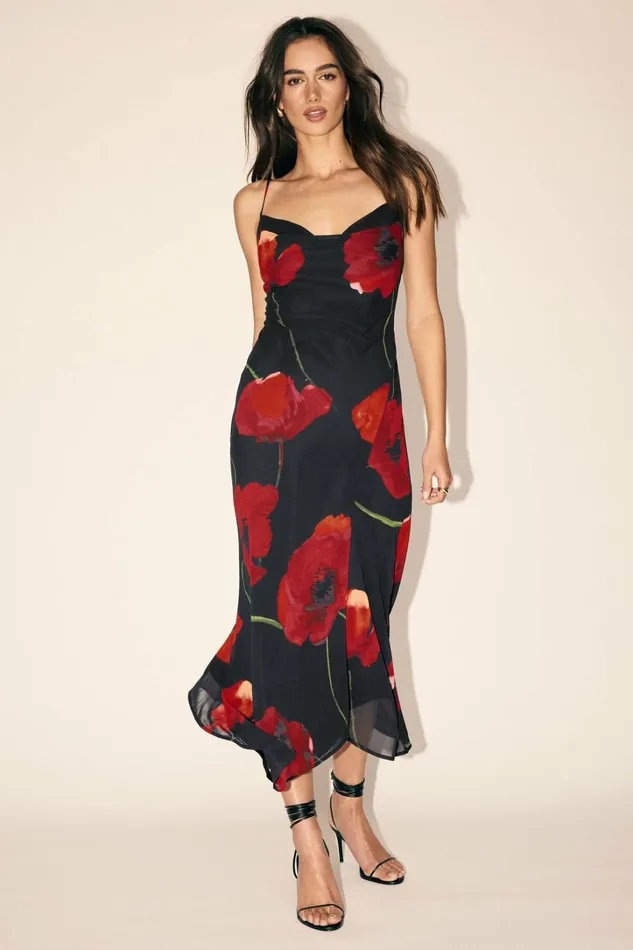 Dynamite Dresses and Jumpsuits Women Asymmetric Maxi Slip Dress Red