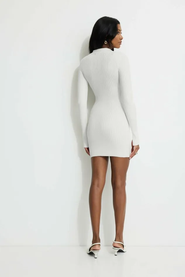 Dynamite Dresses and Jumpsuits Women Ribbed Polo Mini Dress Beige
