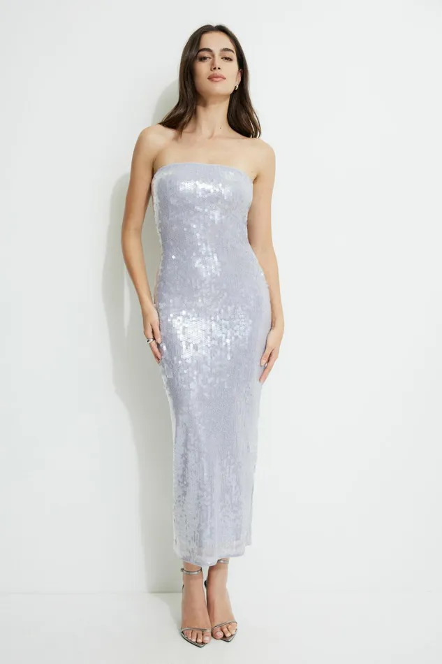 Dynamite Dresses and Jumpsuits Women Sequin Tube Maxi Dress WHITE