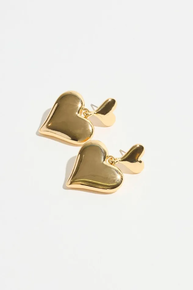 Dynamite Earrings Women Double Heart Drop Earrings YELLOW