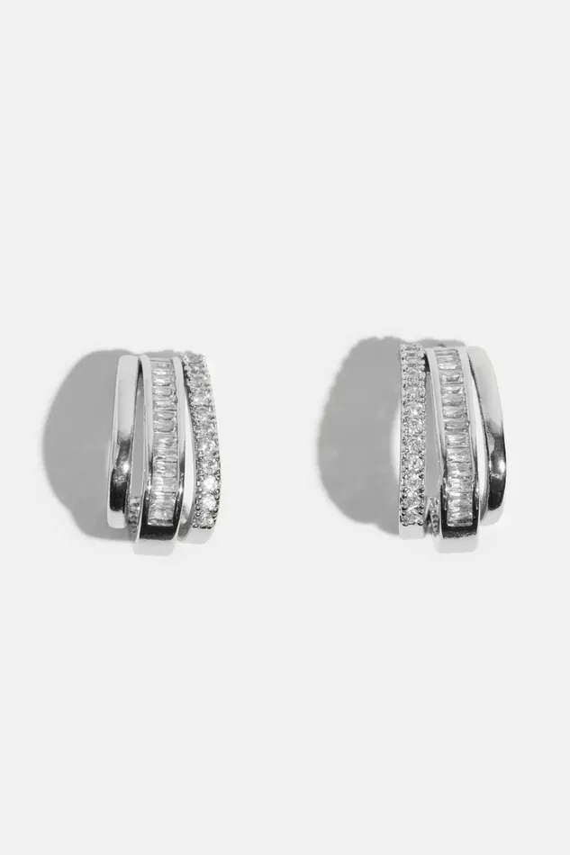 Dynamite Earrings Women Micro Pav Line Huggie Earrings Gray