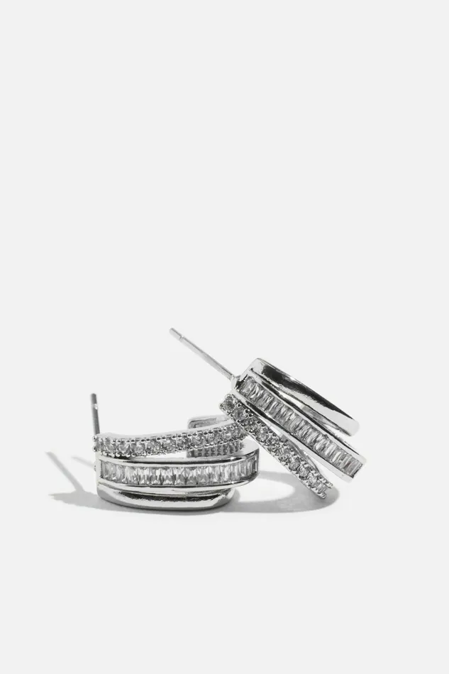 Dynamite Earrings Women Micro Pav Line Huggie Earrings Gray