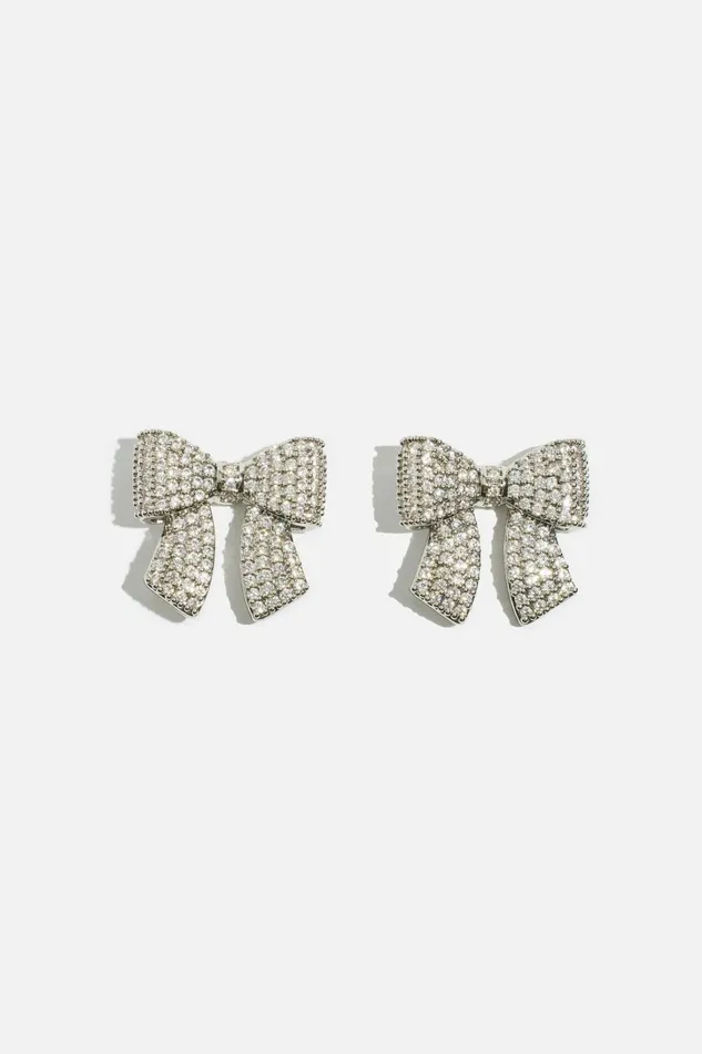 Dynamite Earrings Women Micropav Gem Bow Studs Gray