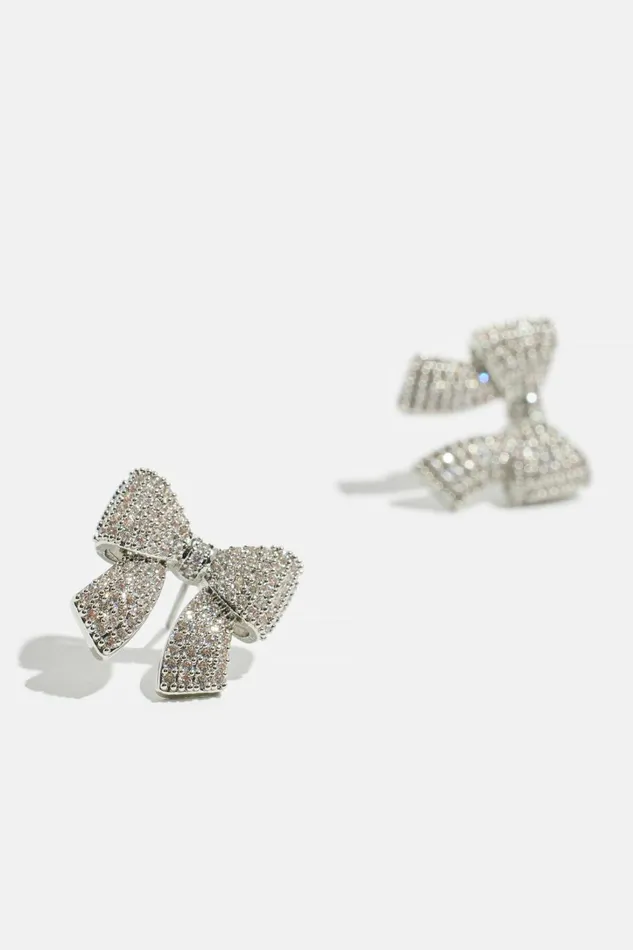 Dynamite Earrings Women Micropav Gem Bow Studs Gray
