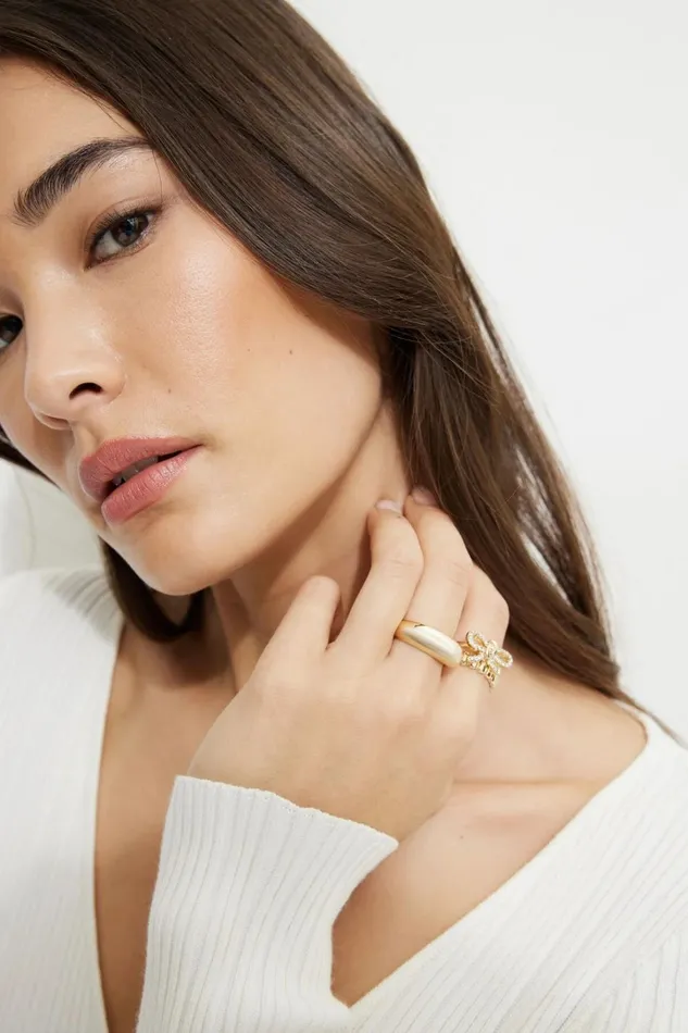 Dynamite Rings Women 3Pack Gem Knotted Bow Rings White