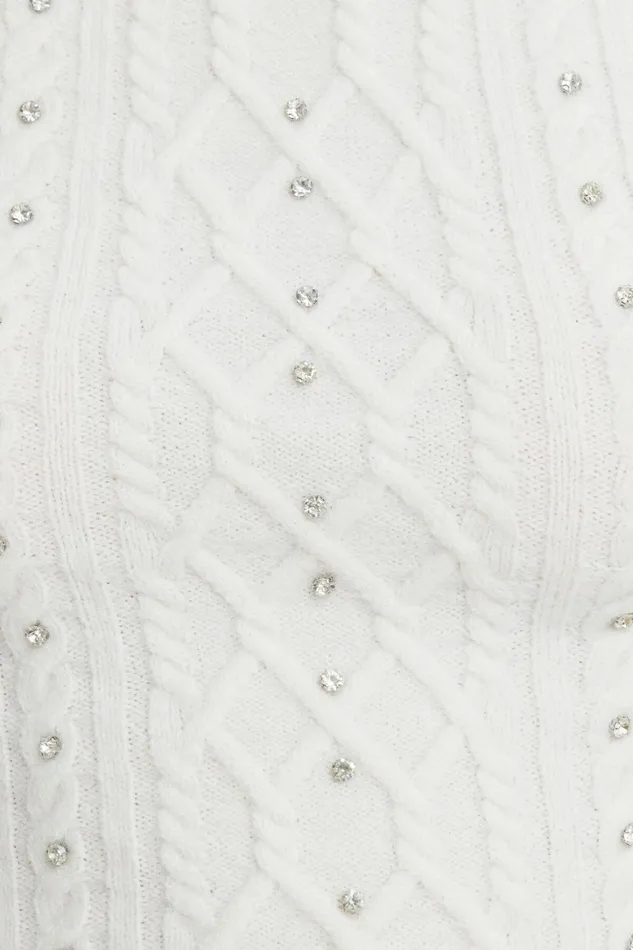 Dynamite Short Sleeve Tops Women Andi Cable Knit Rhinestone Sweater Beige