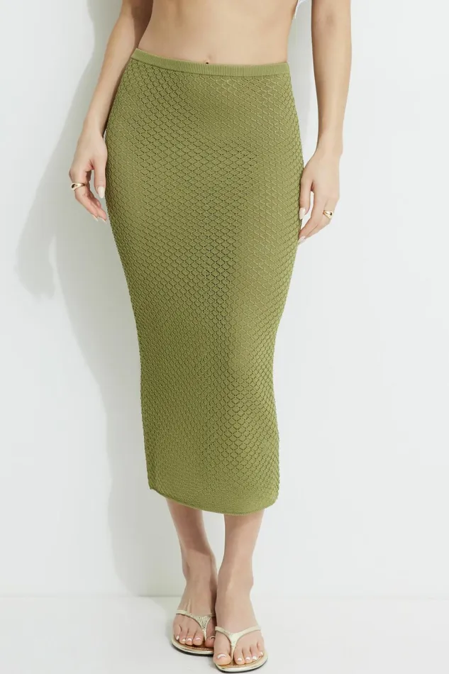 Dynamite Skirts and Skorts Women Pointelle Maxi Skirt Green
