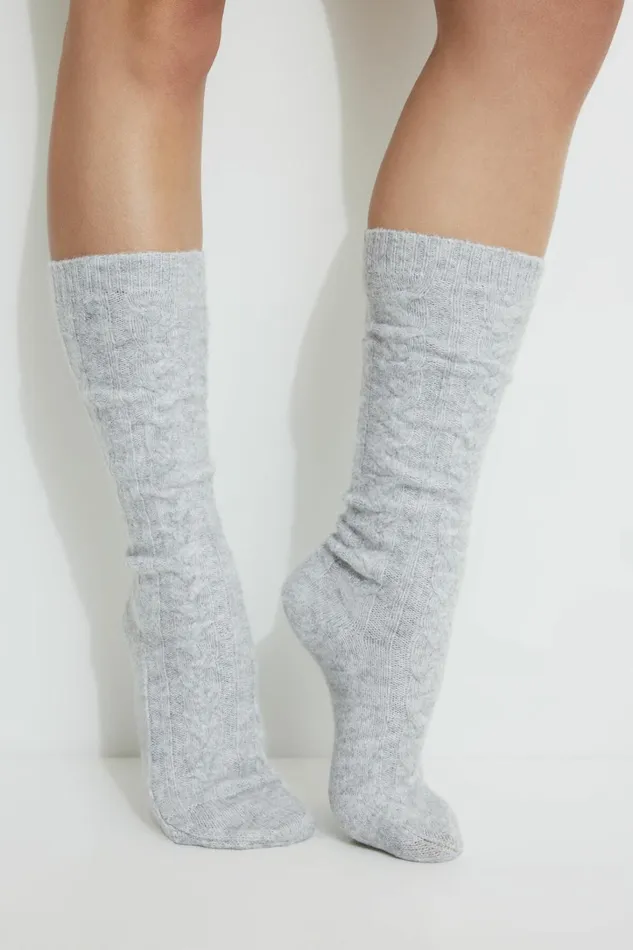 Dynamite Socks and Tights Women Heavenlyarn Cable Knit Calf High Socks Gray