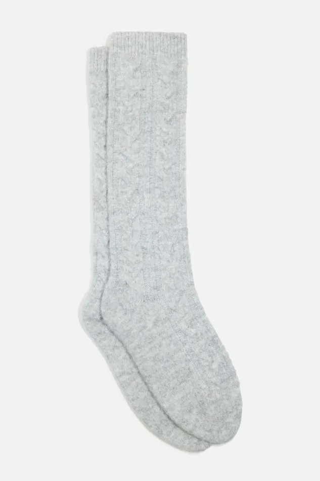 Dynamite Socks and Tights Women Heavenlyarn Cable Knit Calf High Socks Gray