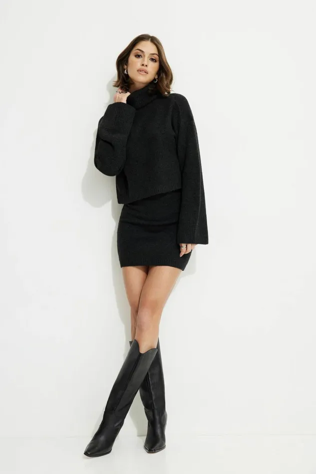 Dynamite Sweaters and Cardigans Women Heavenlyarn Cropped Turtleneck Sweater Blue
