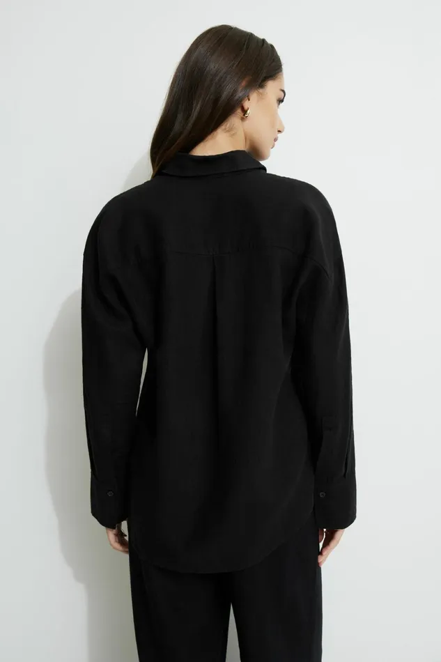 Dynamite Tops Women Linen Oversized Shirt Black