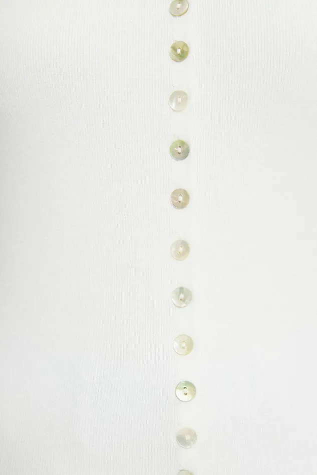 Dynamite Tops Women Ribbed Pearl Button Vest White