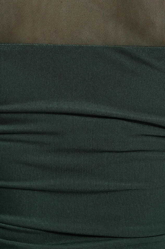 Dynamite Tops Women Shirred Long Sleeve Bolero Top Green