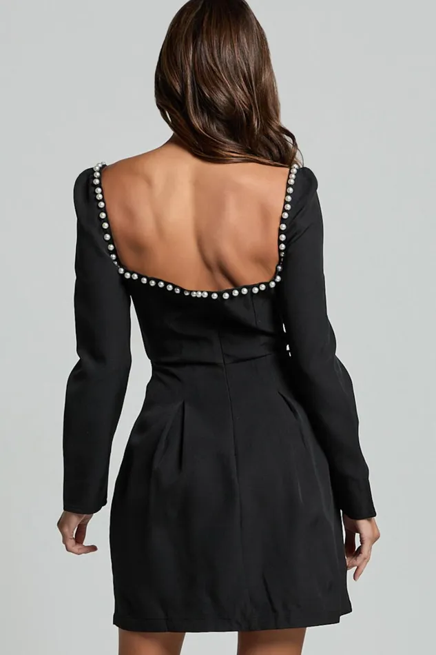 Edelyn Mini Dress 8211 Square Neck Long Sleeve A Line Dress In Black Women Showpo Dresses