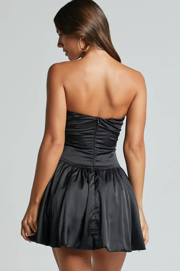 Edina Mini Dress 8211 Strapless Drop Waist Puff Ball Dress In Black Women Showpo Dresses