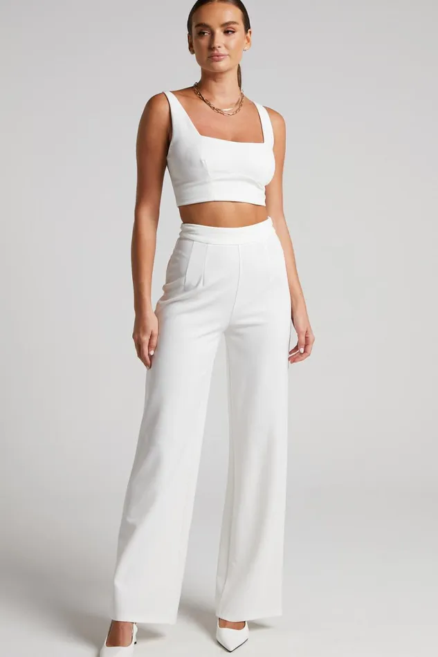 Elibeth Two Piece Set 8211 Crop Top And High Waisted Wide Leg Pants Set In White Women Showpo Curve Clothes Elibeth Two Piece Set 8211 Crop Top And High Waisted Wide Leg Pants Set In White Women Showpo Curve Clothes