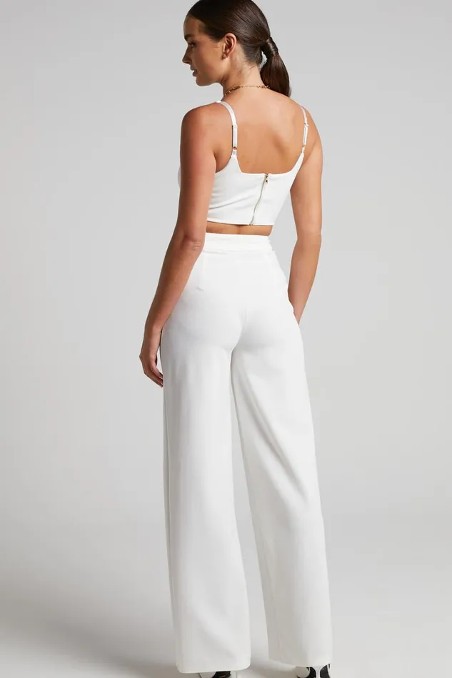 Elibeth Two Piece Set 8211 Crop Top And High Waisted Wide Leg Pants Set In White Women Showpo Curve Clothes