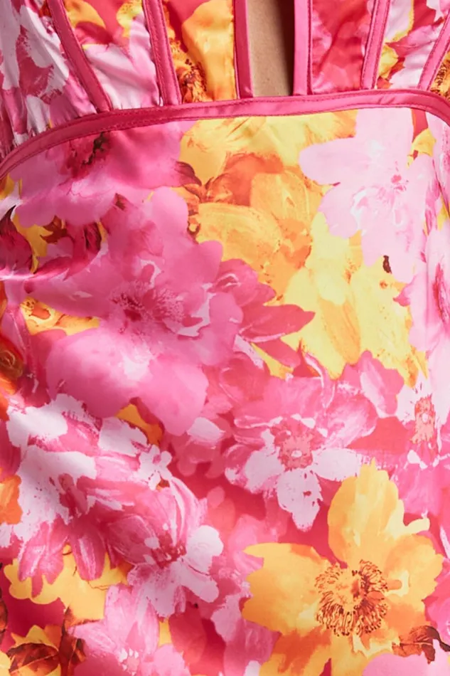 Eliza Midi Dress 8211 Ruched Bust Cut Out Dress In Pink Floral Women Showpo Dresses