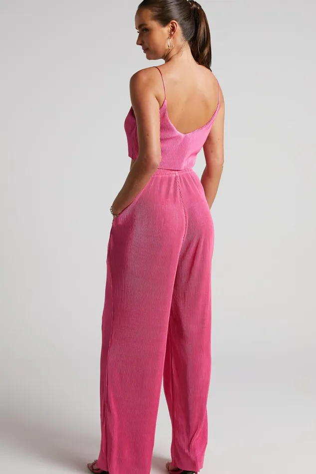 Elowen Two Piece Set 8211 Plisse Crop Top And Relaxed Wide Leg Pants Set In Pink Women Showpo Curve Clothes