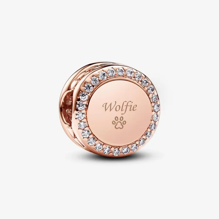 Engravable Charms Women Pandora Engravable Sparkling Button Charm Rose Gold Plated