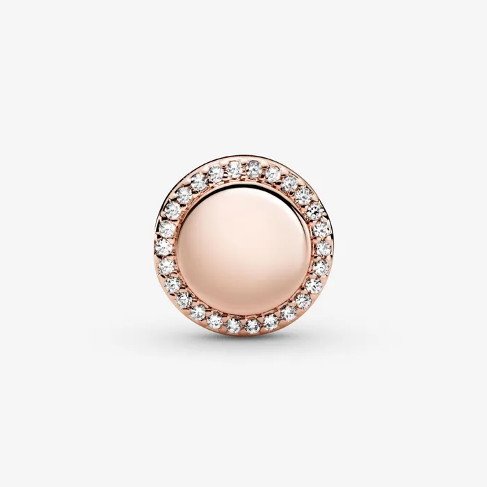 Engravable Charms Women Pandora Engravable Sparkling Button Charm Rose Gold Plated