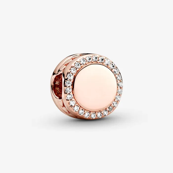 Engravable Charms Women Pandora Engravable Sparkling Button Charm Rose Gold Plated