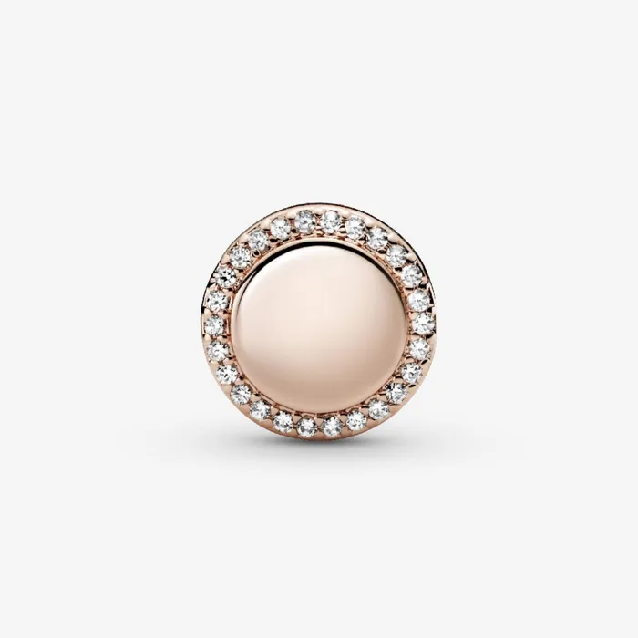 Engravable Charms Women Pandora Engravable Sparkling Button Charm Rose Gold Plated