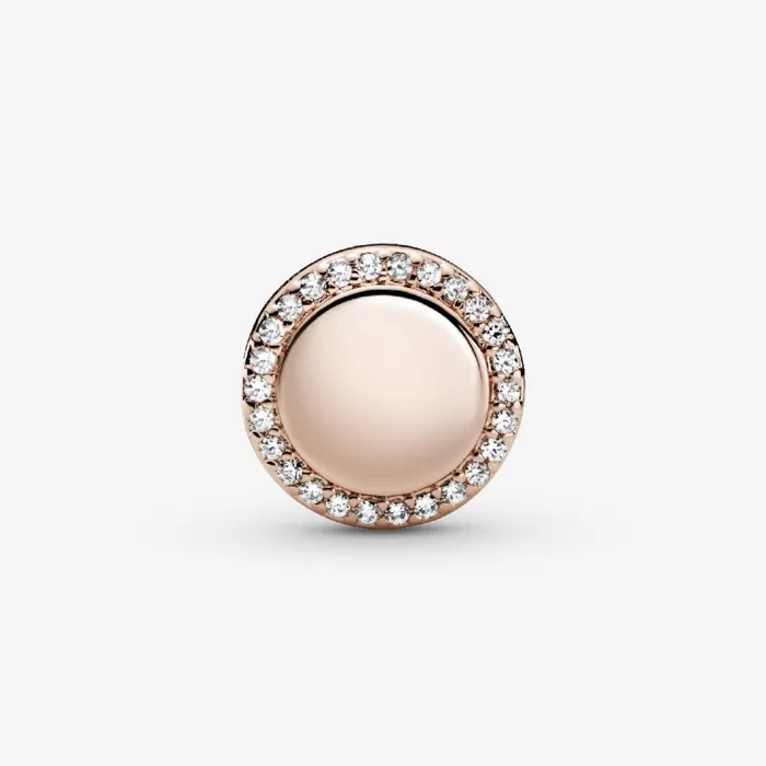 Engravable Charms Women Pandora Engravable Sparkling Button Charm Rose Gold Plated
